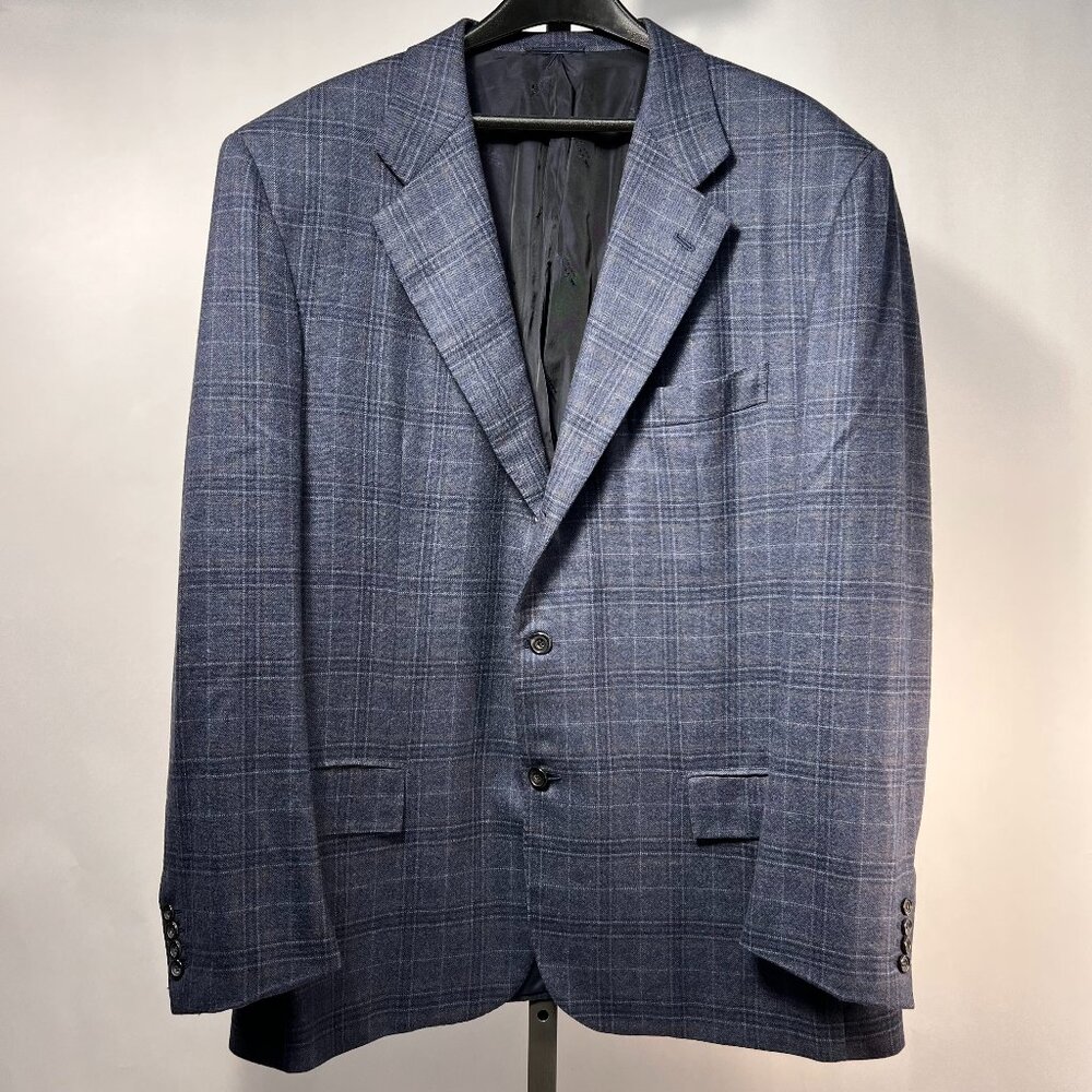 KITON 100% Cashmere Handmade in Italy Plaid Blue Sport Coat 48L